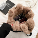 Faux Fur Large Tote Bag Soft Plush Women's Fluffy Shoulder Bag