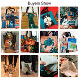 Creative Cat Pattern Tote Bag for Women Eco Linen Shopping Traveling Pouch