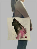 Creative Cat Pattern Tote Bag for Women Eco Linen Shopping Traveling Pouch