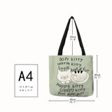 Creative Cat Pattern Tote Bag for Women Eco Linen Shopping Traveling Pouch