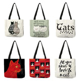Creative Cat Pattern Tote Bag for Women Eco Linen Shopping Traveling Pouch