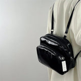 Women's Small Backpack Patent Leather Girls Student Shoulder Bags