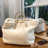 Apricot Lamb Wool Shoulder Bag Handbag Women's Warm Cream Tote Female Handbag
