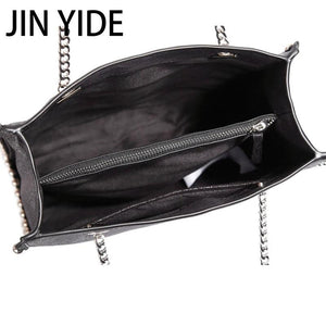 Retro Chains Rivet Large Tote Bead Shoulder Bag PU Leather Messenger Lady Bucket
