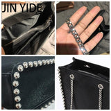 Retro Chains Rivet Large Tote Bead Shoulder Bag PU Leather Messenger Lady Bucket