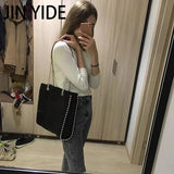 Retro Chains Rivet Large Tote Bead Shoulder Bag PU Leather Messenger Lady Bucket