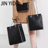 Retro Chains Rivet Large Tote Bead Shoulder Bag PU Leather Messenger Lady Bucket
