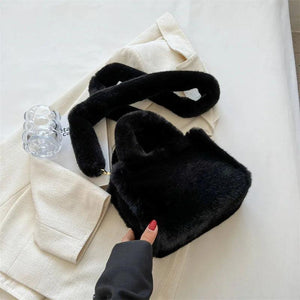 Winter Faux Fur Tote Bag Soft Plush Handbag Warm Shoulder Crossbody Women