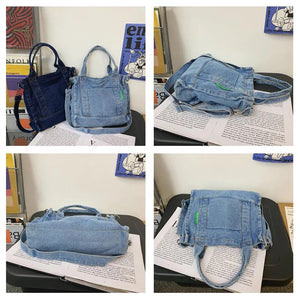 Denim Shoulder Bag Zipper Shopping Satchel Eco Handbags