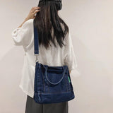 Denim Shoulder Bag Zipper Shopping Satchel Eco Handbags