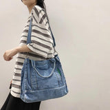 Denim Shoulder Bag Zipper Shopping Satchel Eco Handbags