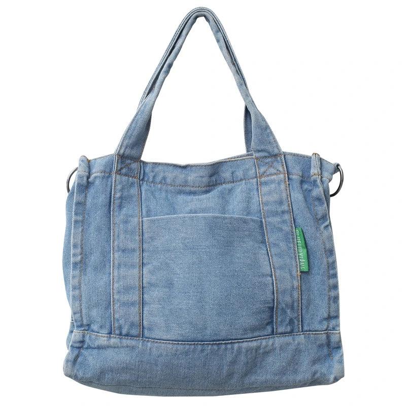 Denim Shoulder Bag Zipper Shopping Satchel Eco Handbags
