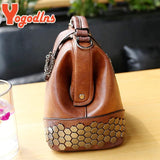 Vintage Rivet Handbaag Female PU Leather Crossbody Bag Contrast Shoulder Bag