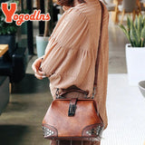 Vintage Rivet Handbaag Female PU Leather Crossbody Bag Contrast Shoulder Bag
