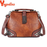 Vintage Rivet Handbaag Female PU Leather Crossbody Bag Contrast Shoulder Bag