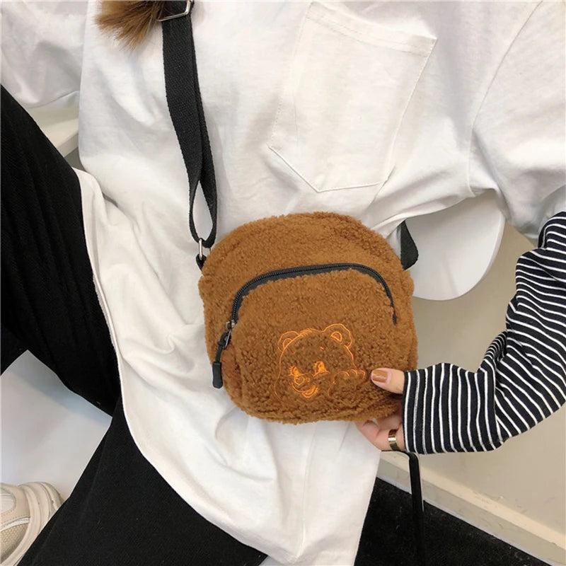Women Winter Shoulder Bag Small Phone Pouch Warm Messenger Bag