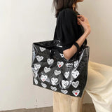 Women PVC Canvas Large Capacity Shoulder Underarm Bag Vintage Printing Handbag
