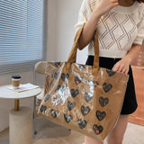 Women PVC Canvas Large Capacity Shoulder Underarm Bag Vintage Printing Handbag