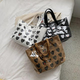 Women PVC Canvas Large Capacity Shoulder Underarm Bag Vintage Printing Handbag