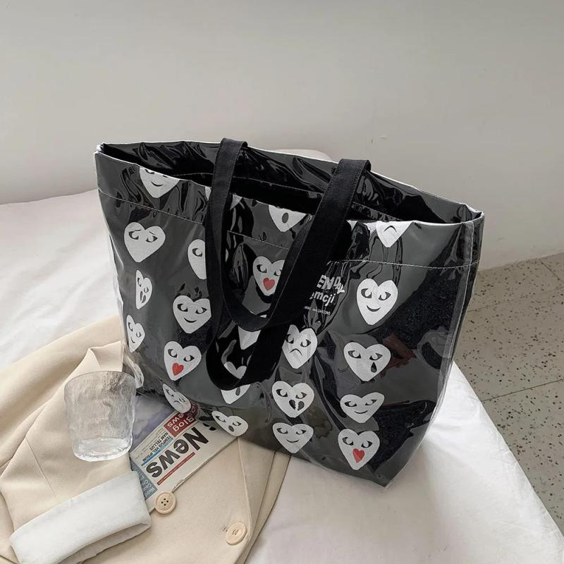 Women PVC Canvas Large Capacity Shoulder Underarm Bag Vintage Printing Handbag