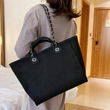 Women Canvas Chain Tote Bag Shoulder Casual Beach Handbags