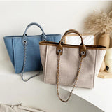 Women Canvas Chain Tote Bag Shoulder Casual Beach Handbags