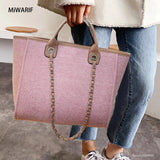 Women Canvas Chain Tote Bag Shoulder Casual Beach Handbags