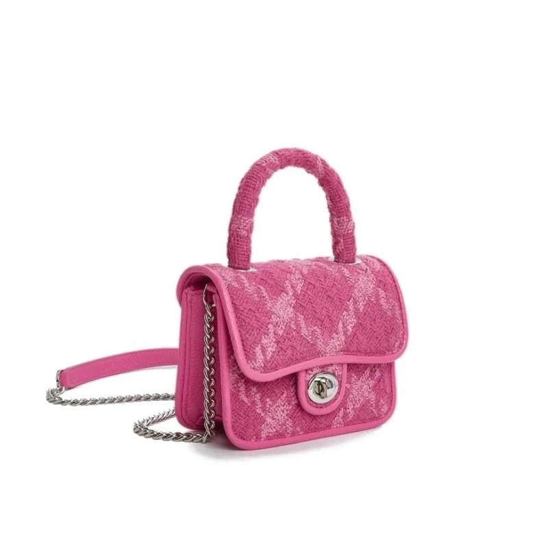 Rose Pink Lock Shoulder Bag Plaid Square Crossbody Clutch