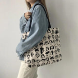 Large Women's Tote Shopping Bag Canvas Shoulder Bags for Women Cartoon Printing