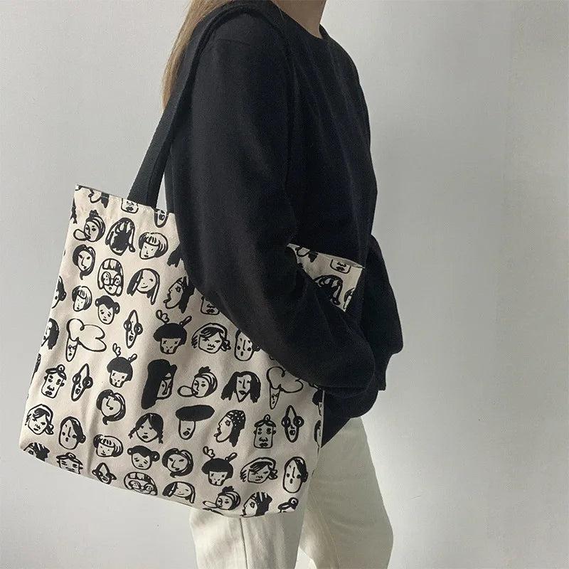 Large Women's Tote Shopping Bag Canvas Shoulder Bags for Women Cartoon Printing