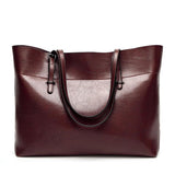 Large Casual Tote Handbag Solid Leather Famous Shoulder Bag for Women