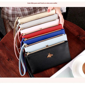Women Wallets Bee Clutch Leather Zipper Long Wallet Ladies Wristlet