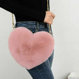 Heart Shaped Chain Messenger Bag Plush Love Shoulder Crossbody Gift