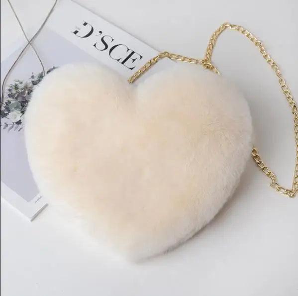 Heart Shaped Chain Messenger Bag Plush Love Shoulder Crossbody Gift