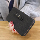Women Long Wallet Metal Buckle Ladies Clutch Bowknot Inside Zipper Purse