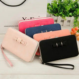 Women Long Wallet Metal Buckle Ladies Clutch Bowknot Inside Zipper Purse