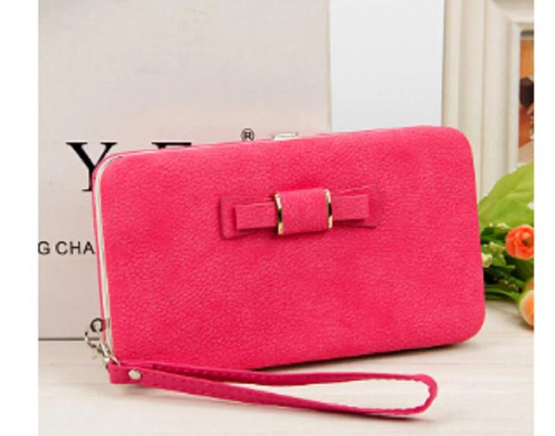 Women Long Wallet Metal Buckle Ladies Clutch Bowknot Inside Zipper Purse