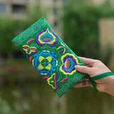 Ethnic Embroidered Wristlet Clutch Bag Zipper Purse Long Wallet