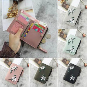 Women's Fashion Wallet PU Leather Print Flower Clutch Short Purse