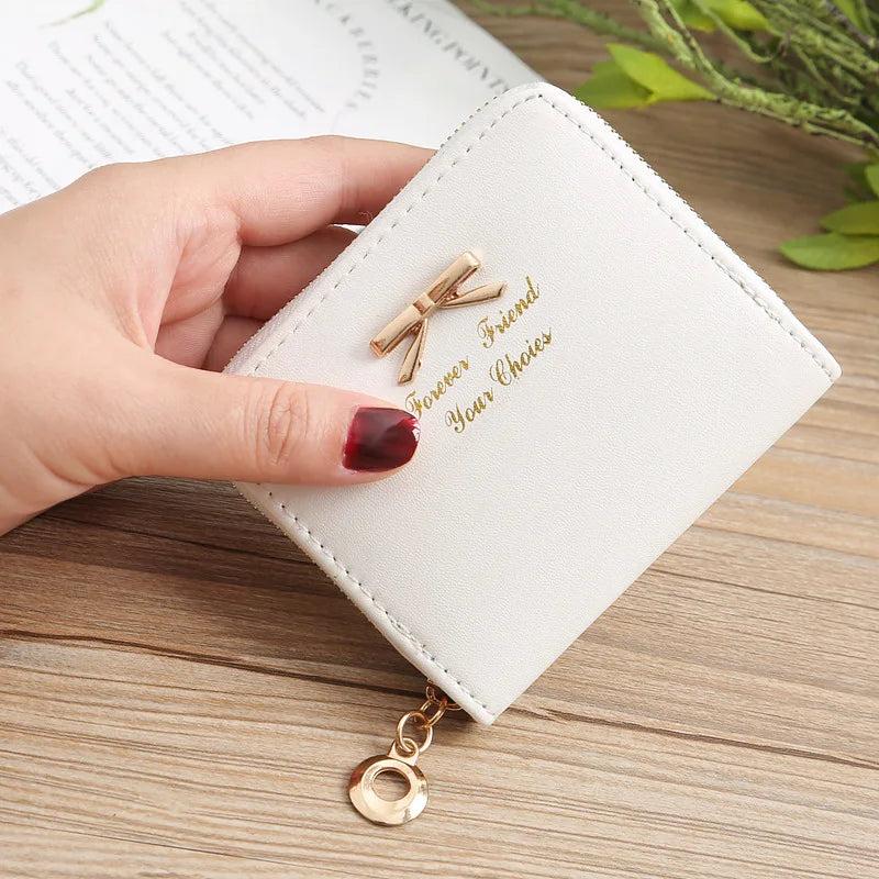 Bow Women Leather Wallet Zipper Purse Slim