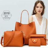 4Pcs Women Solid Faux Leather Shoulder Bag Handbag Purse Set