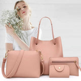 4Pcs Women Solid Faux Leather Shoulder Bag Handbag Purse Set