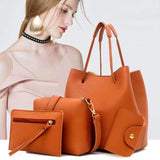 4Pcs Women Solid Faux Leather Shoulder Bag Handbag Purse Set