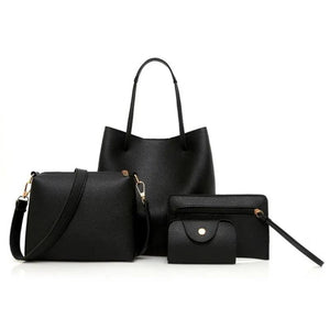 4Pcs Women Solid Faux Leather Shoulder Bag Handbag Purse Set