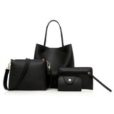 4Pcs Women Solid Faux Leather Shoulder Bag Handbag Purse Set