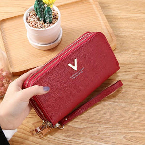 Women Double Zipper Hand Wallet Large Capacity Double Purse Mobile Phone Bag
