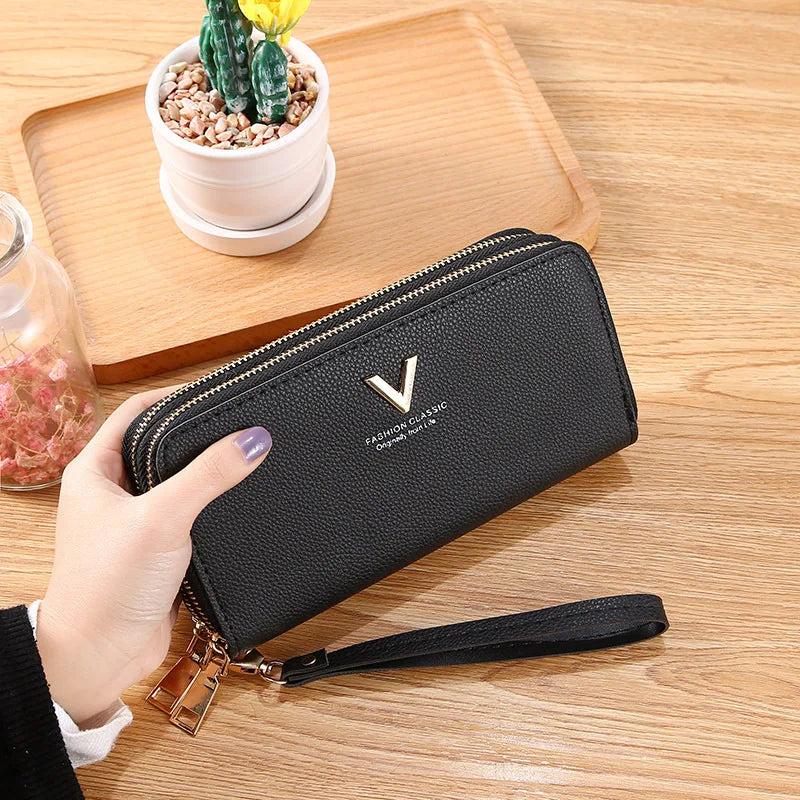 Women Double Zipper Hand Wallet Large Capacity Double Purse Mobile Phone Bag