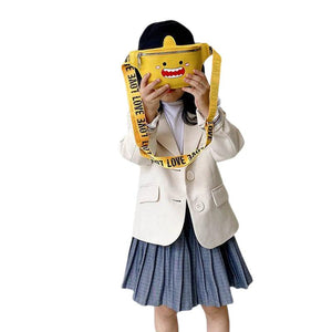 Kid PU Leather Chest Bag with Cartoon Print Adjustable Strap