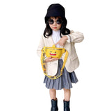Kid PU Leather Chest Bag with Cartoon Print Adjustable Strap