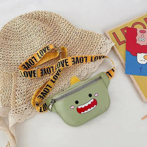 Kid PU Leather Chest Bag with Cartoon Print Adjustable Strap